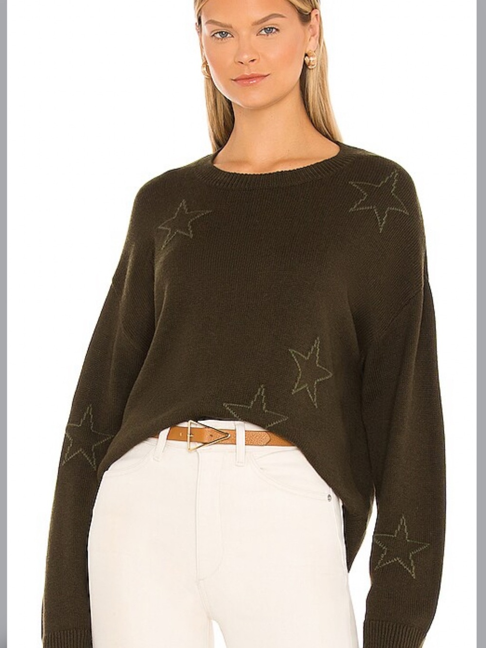 RAILS Perci Star Intarsia Knit Sweater Olive Green NWOT